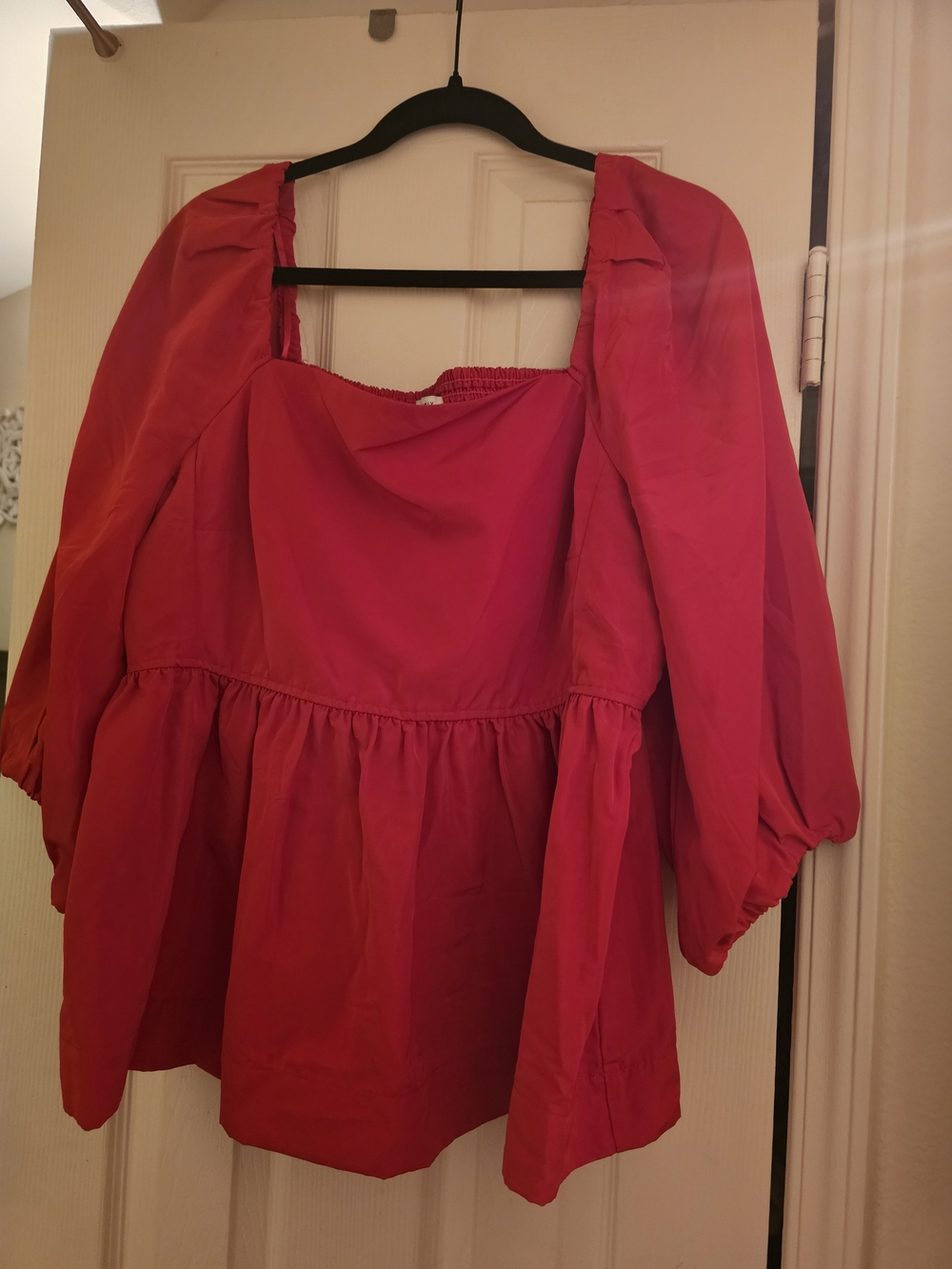 ❤️ Free Assembly Red Peplum Top XXL Plus Size | Puff Sleeve Square Neck Blouse - Picture 4 of 4